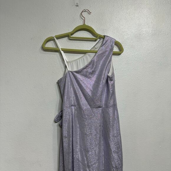 Aidan By Aidan Mattox Lavender Metallic One Shoulder Maxi Gown Sz 4 NWT - Picture 10 of 14